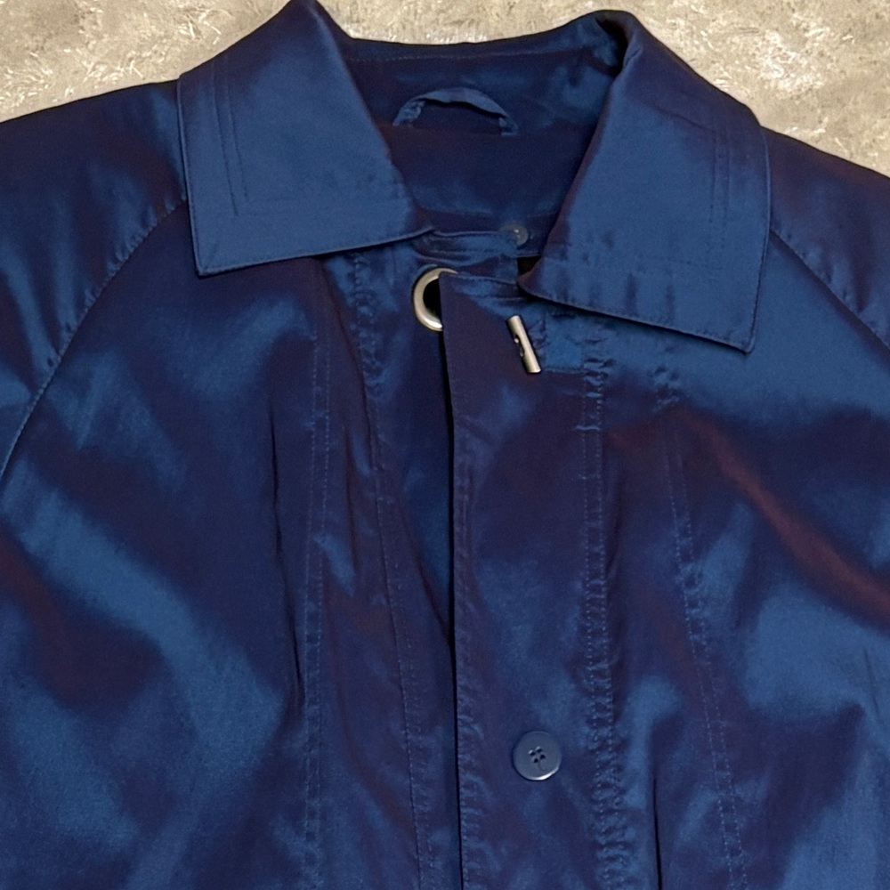 Women's Unique Metallic Blue Rainy Day Trench Coat -Size 10-Vintage 90s - Picture 3 of 12